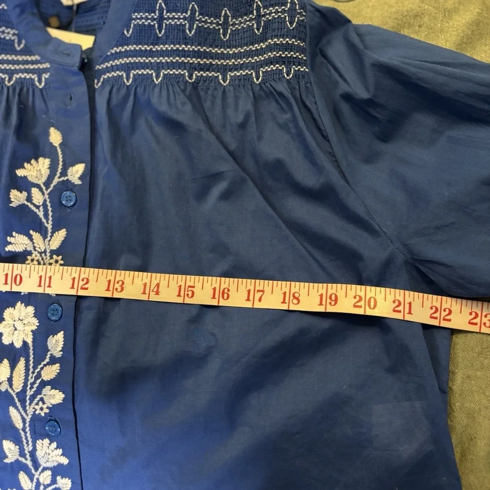 Zara Cropped Floral Blouse Womens S Blue Embroidered Boho Prairie Cottagecore - Picture 5 of 7